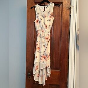 Cream floral dress with brown belt